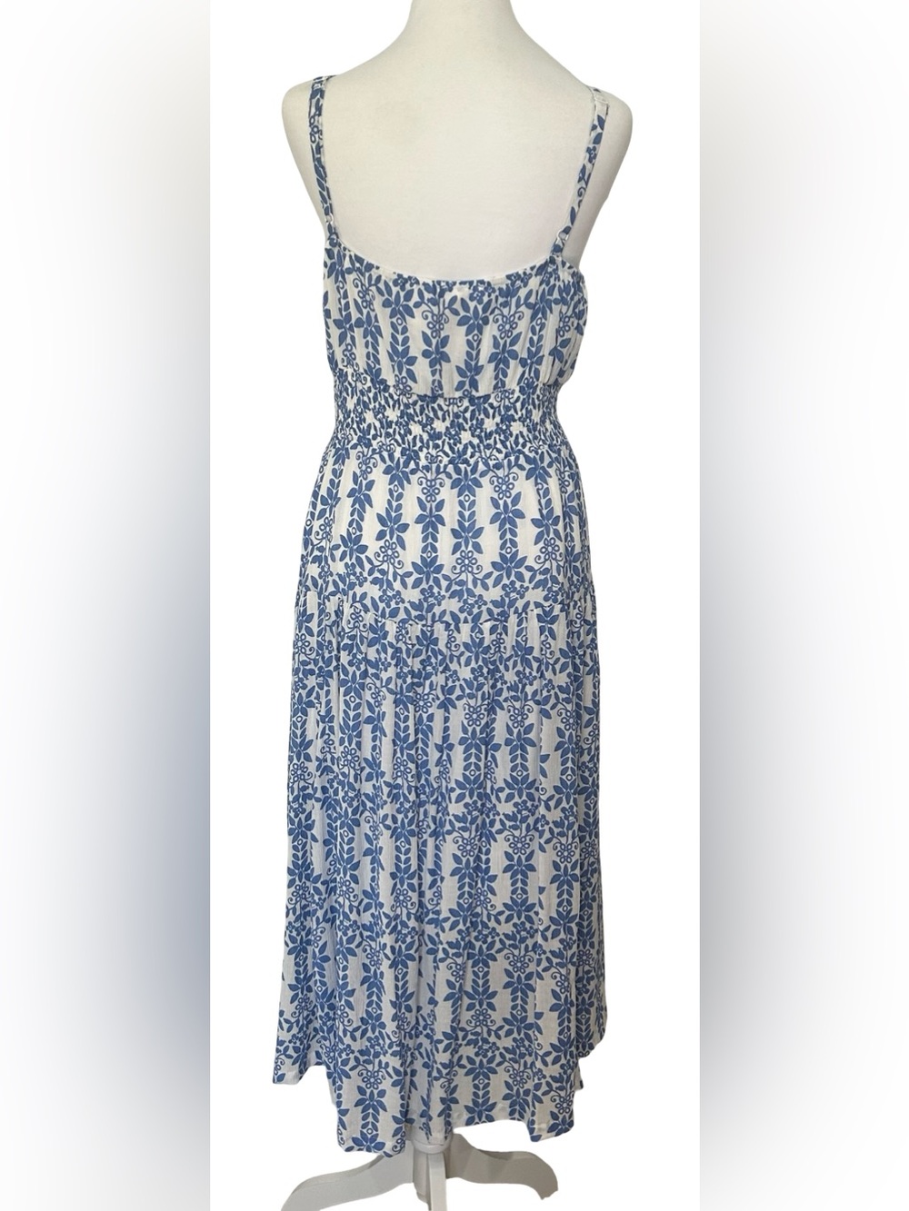 Skies Are Blue XL Blue White Floral Midi Dress Smocked Boho Cottagecore NWT - Picture 3 of 10